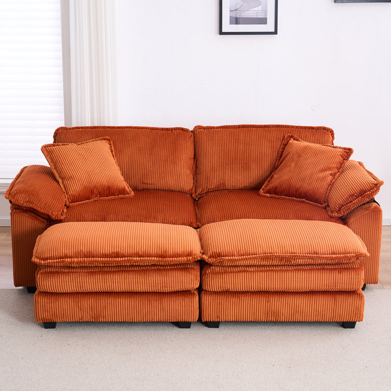 Oversized Loveseat Sectional Sofa Modern Deep Seat Reversible Chaises Couch With 2 Movable Ottomans And Pillows,