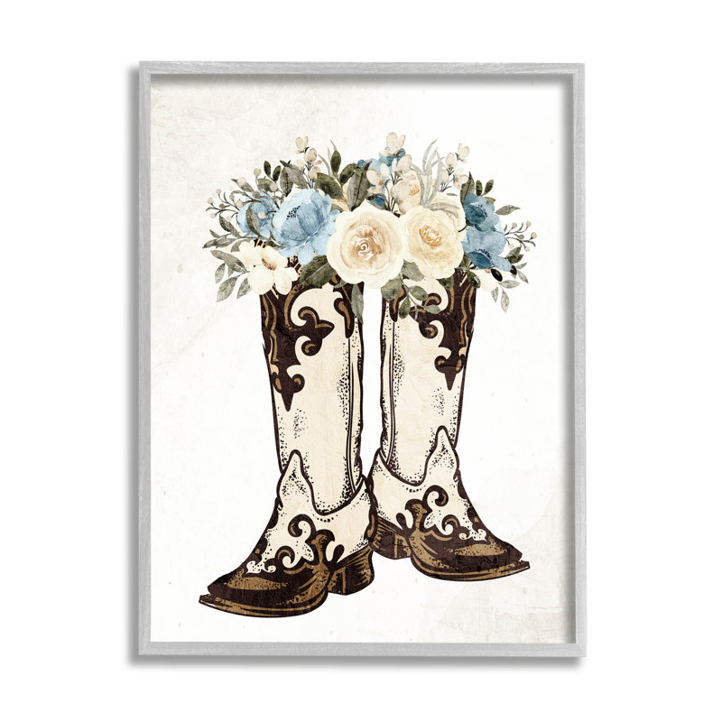 «Cowboy Boot Mixed Flower Bouquet», estampe numérique par Kim Allen, H 20 po x l 16 po x P 1,5 po