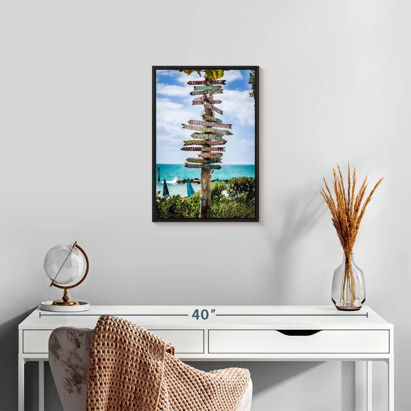Panneaux de destination de Key West, 13 po x 19 po, Cadre flottant noir