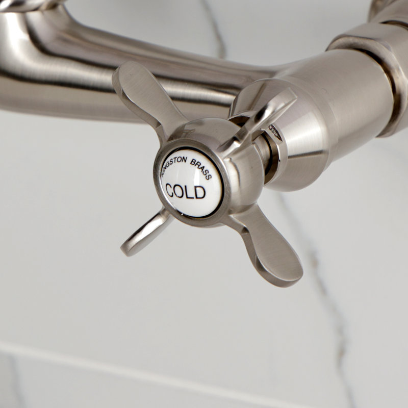 Kingston Brass Vintage Double-Handle 2-Hole Wall-Mount Bridge Kitchen Faucet, Brushed Nickel