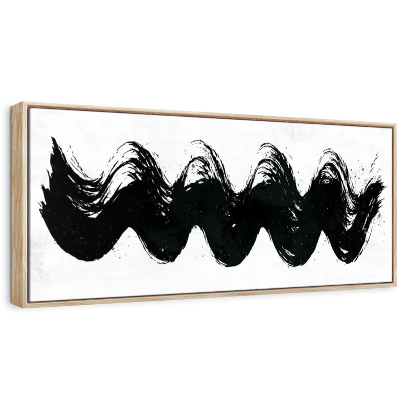 Vagues abstraites, 37 po x 13 po, Cadre flottant en bois naturel