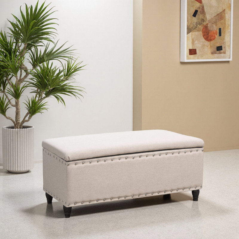 Fabric Storage Ottoman Bench in Wheat Color - Stylish Seating with Hidden Compartment, Wheat