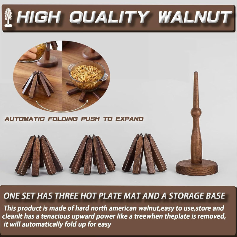 8.6"X 4.3" Walnut Trivet Set With Tree Shape