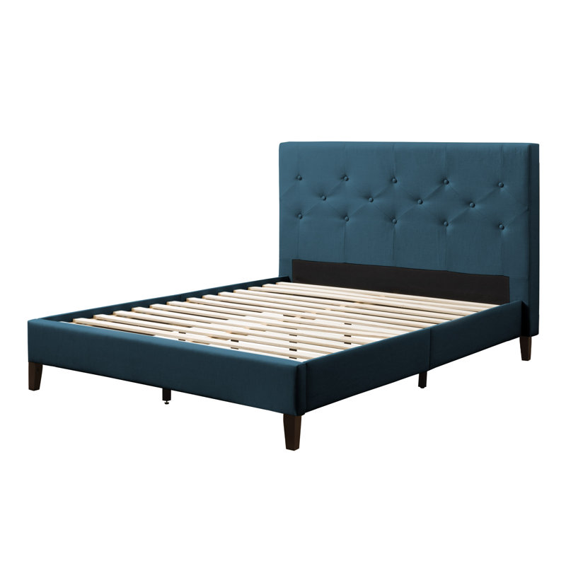 Achilles Upholstered Platform Bed, Full, Ocean Blue