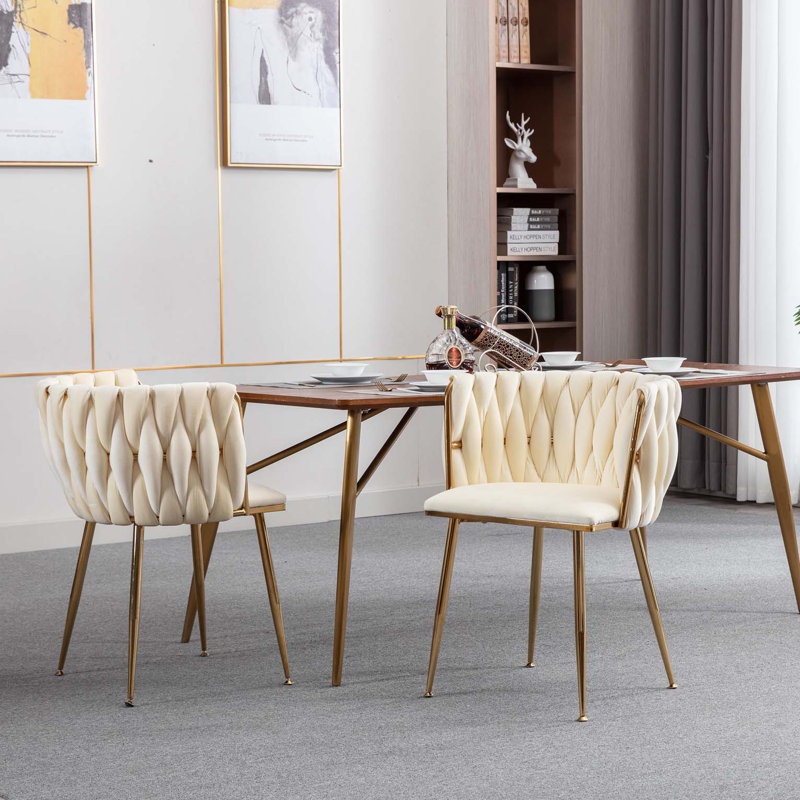 Ensemble de 2 chaises de salle à manger avec pieds dorés et structure moderne en métal doré, Ivoire ivoire