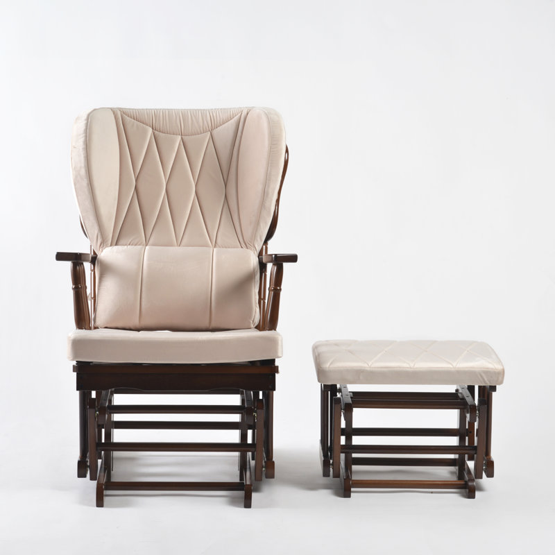Chaise berçante et repose-pieds Azariyah Konfor, Crème, Walnut