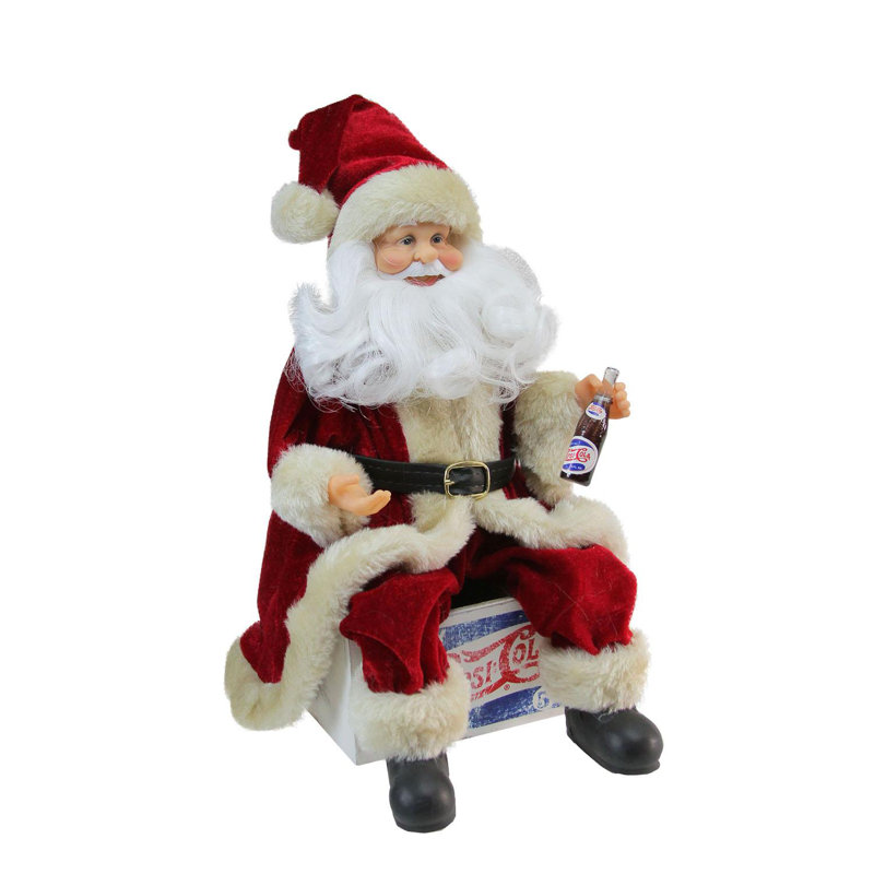 Figurine de père Noël 12 po assis sur une caisse de Noël rétro