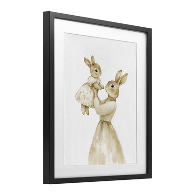 Tender Mama Rabbit Framed Print Under Glass, design by Arlington Prints