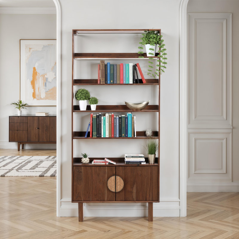 Silvie 5-Tier Acacia Bookcase, Walnut