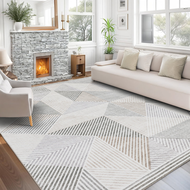 Jahree Miles Modern Geometric Machine Washable Area Rug, Rectangle 3' x 5', Beige