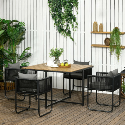 Leatha 4 Seater Rattan Cube Garden Furniture Set with Cushions Black
