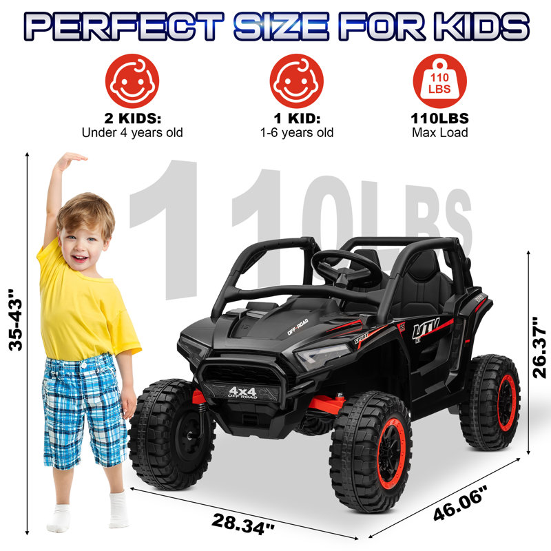 Black 24V 2-Seater Off-Road UTV Ride-On with Remote Control