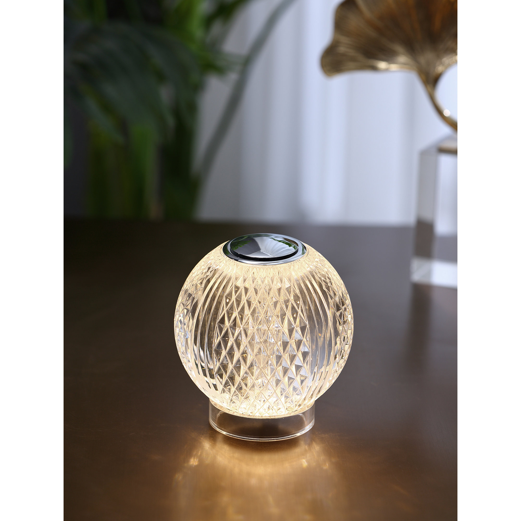 Marni Metal Globe Lamp, 5" H x 4.38" W x 4.38" D, Polished Nickel, Clear/Polished Nickel