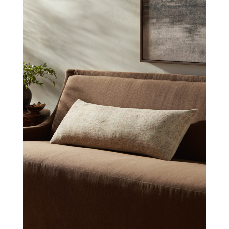 Natural and Wine Distressed Lumbar Pillow with Poly Insert, 13" x 35"