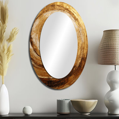 Grand miroir mural ovale brun en métal avec spirale moka doré