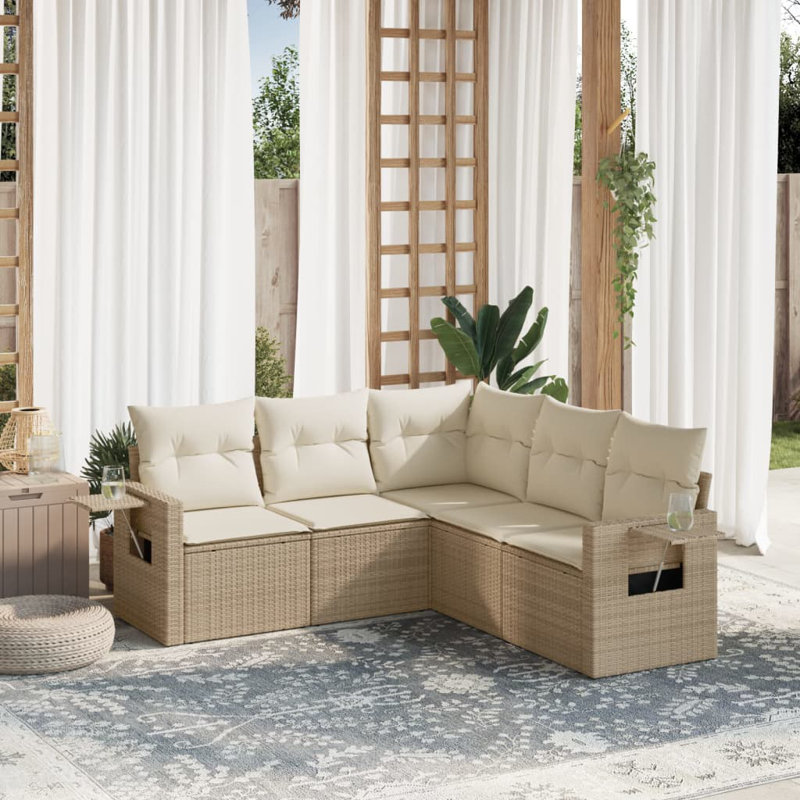  Ensemble de canapé de patio en rotin PE beige, acier thermolaqué, tissu moyen