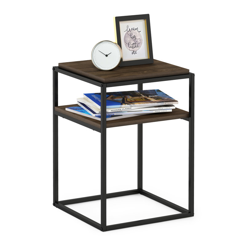 Emilda 38.2cm W Metal Shelving Unit, Columbia Walnut/Black