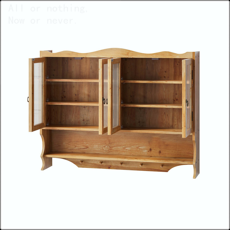 Armoire murale 39,37 po à 4 portes rétro avec support ouvert, Naturel