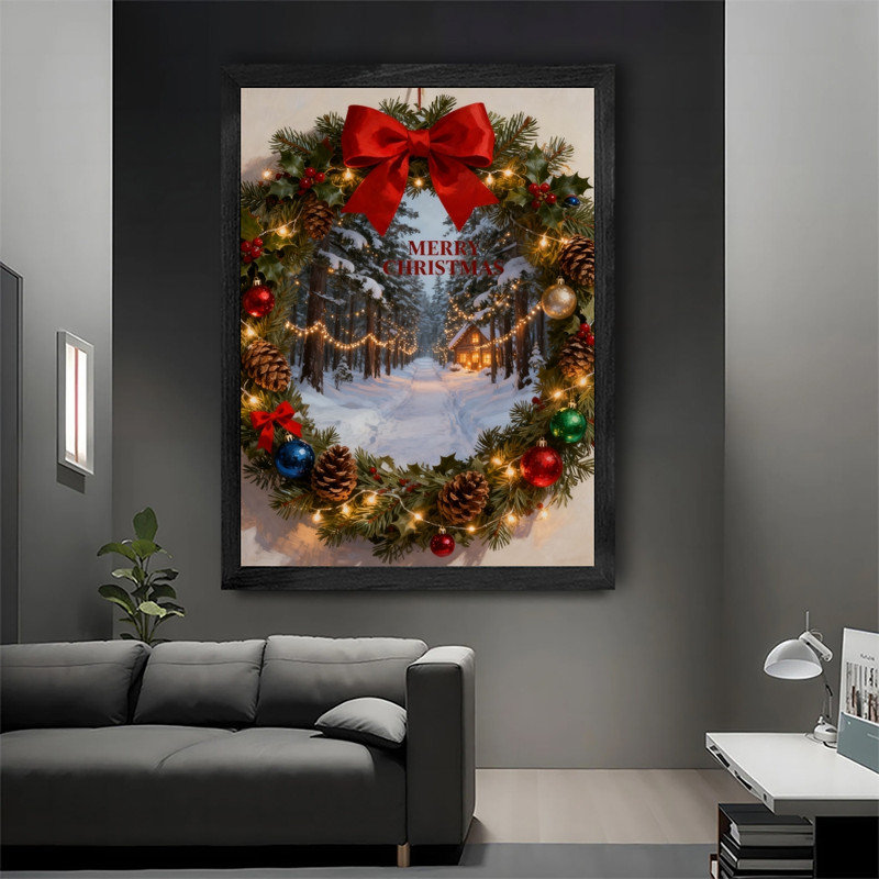 Cadre noir, décoration de guirlande de Noël vibrante, cadre festif douillet, H 11 po x l 9 po