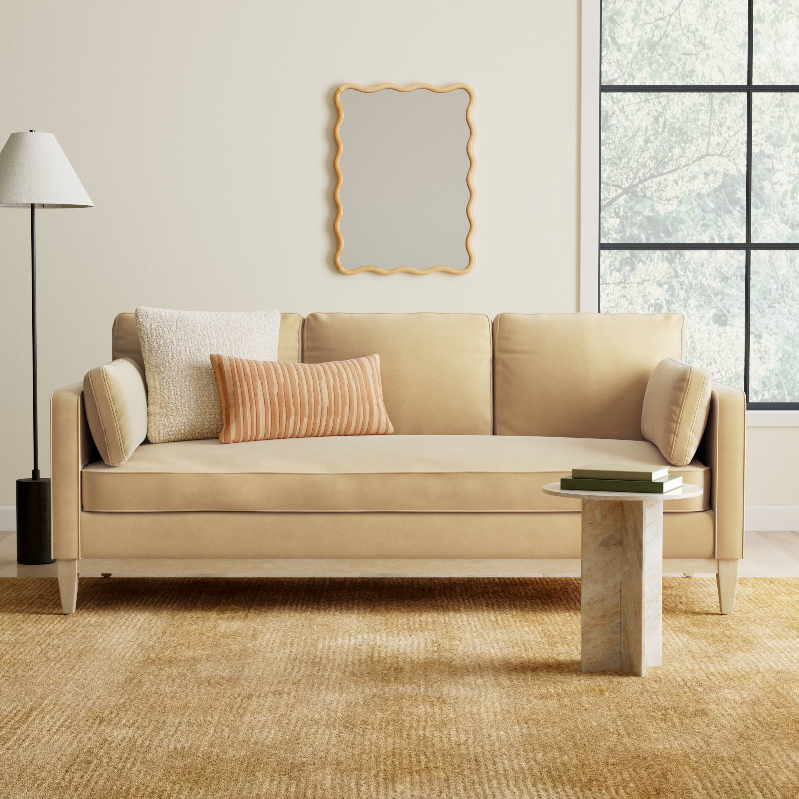 Pera 84'' Upholstered Sofa, Fawn Brown Velvet