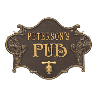 Hops and Barley Beer Pub 2-Line Wall Address Plaque