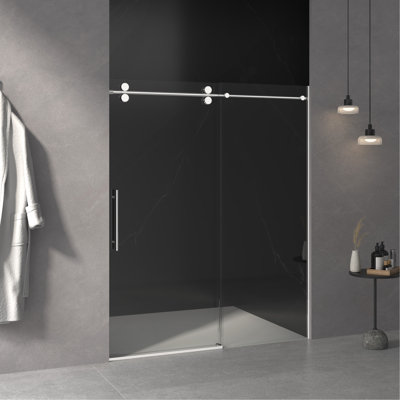 56"-60"W x 76"H Frameless Shower Door, Sliding Shower Door, with Premium 3/8"(10mm) Thick Tempered Glass Shower Enclosure ,Double Side Easy Clean Coat,Chrome Finished With Buffer
