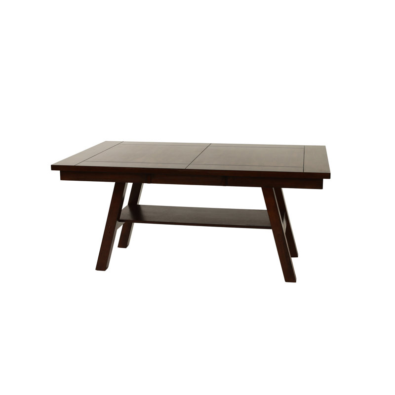 Table de salle à manger rectangulaire en noyer foncé fabriquée en bois d'hévéa avec tablette