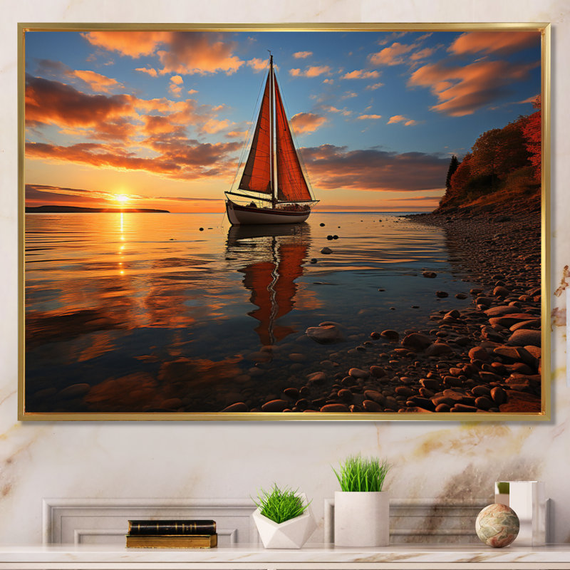 Boat Luminous Horizons I - Transportation Canvas Prints, Cadre flottant doré, H 34 po x l 44 po x P 1,5 po