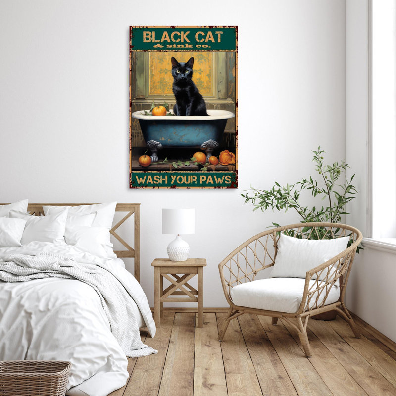Black Cat Sink Co - 1 pièce, impression sur toile tendue sur toile tendue, H 20 po x l 16 po x P 1,25 po
