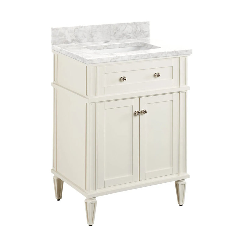 24" Elmdale Single Bathroom Vanity Set with Rectangular Undermount Sink, Carrara Marble, Single Hole, Soft White