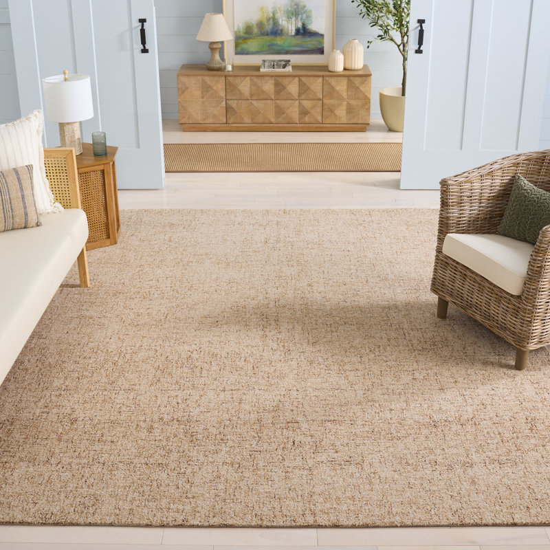 Abstract 175 Hand Tufted Wool; Cotton No Pattern Rug in Light Brown/Ivory, Rectangle 8' x 10'