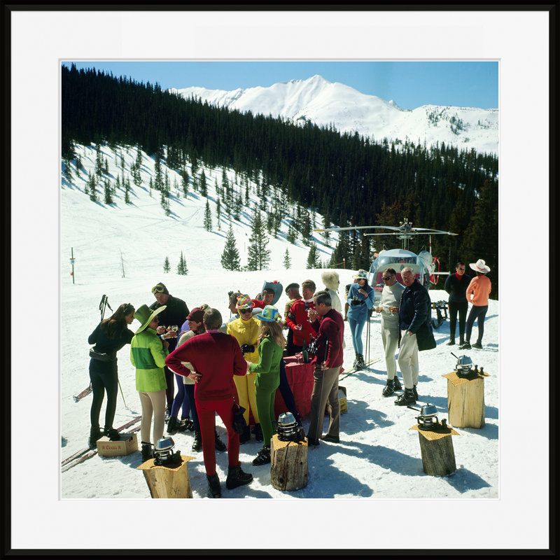 Snowmass Picnic by Slim Aarons, 17" H x 17" W x 1.75" D, Black Single Picture Framed