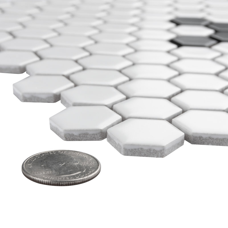 Metro 1" Hex Matte White with Snowflake 10-1/4" x 11-7/8" Porcelain Mosaic Tile