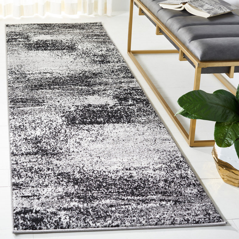 Algonquin Performance Abstract Rug, Runner 2'6" x 22', Silver/Gray