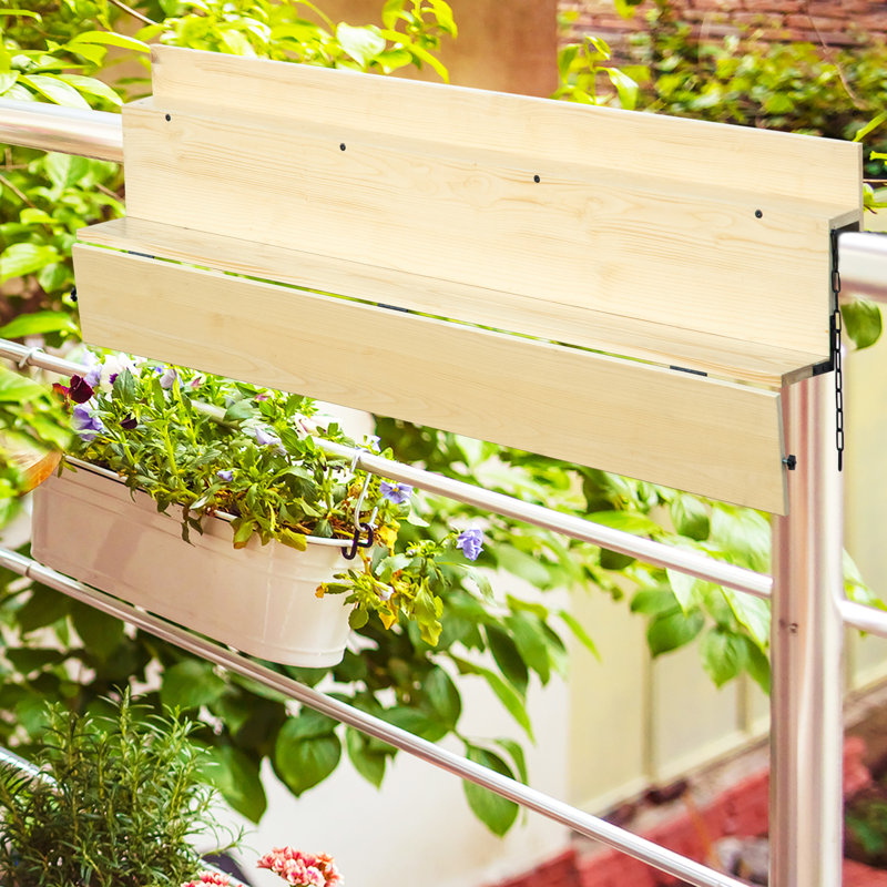 Plateau de table pliable avec garde-corps, bureau de balcon en bois d'épinette, finition naturelle, preuve, l 20 po x H 12,5 po, capacité de charge de 66 lb, table d'étude, foyer d'apprentissage