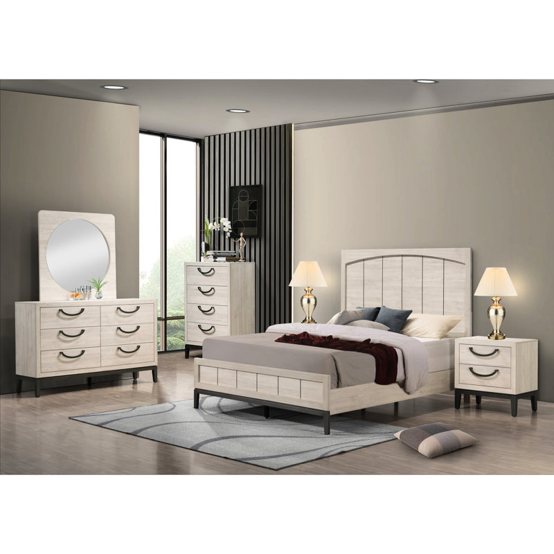 Grand lit moderne en beige et blanc