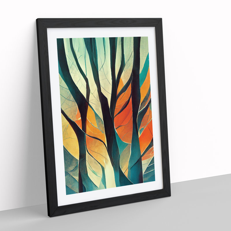 The Abstract Trees No.3 - Wall Art, Black Framed Paper, 48cm H x 36cm W, White