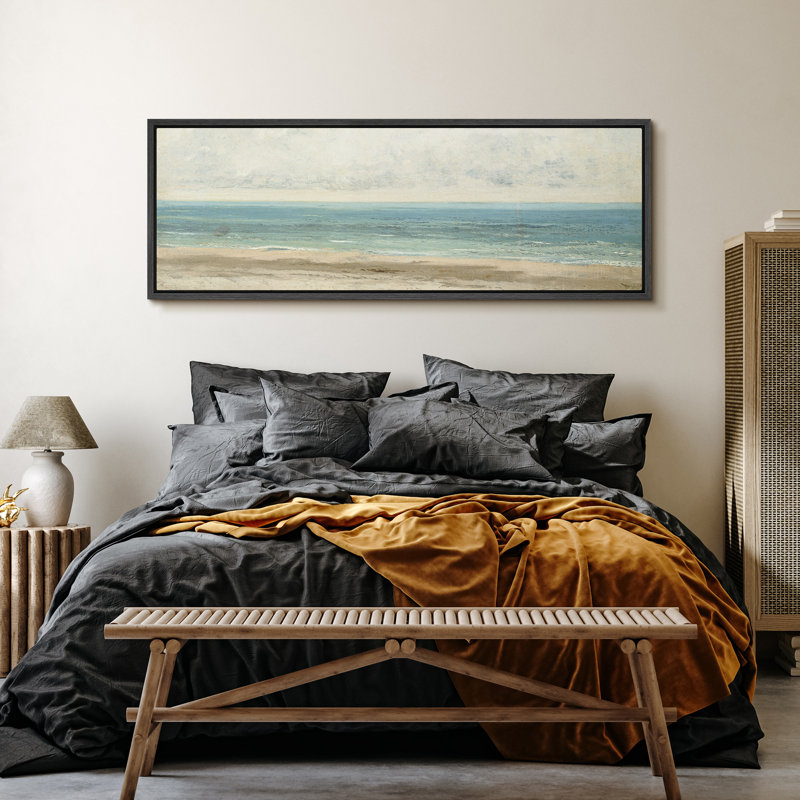 Paysage côtier, plage sereine, plage subtile et océan, H 20 po x l 60 po, Noir, noir, noir, noir