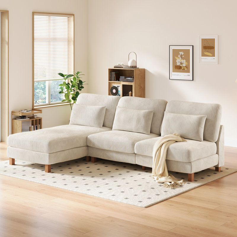 4 Seater Corduroy Sofa & Chaise, Beige