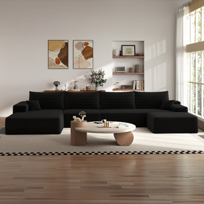 136" Cloud Sectional Couch with 1 Ottoman,Modern Modular Sofa with Deep Seat, Comfort U Shaped Sofa Couches for Living Room Bedroom Apartments,No Assembly Required