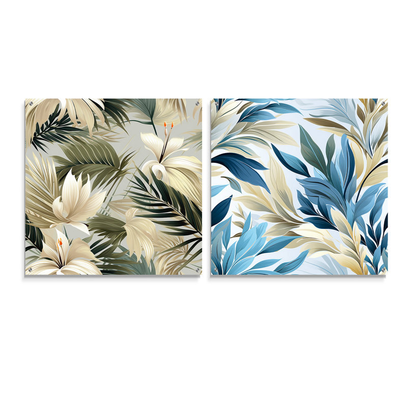 «Coastal Abstraction Tropical» - ensemble d'art mural en verre acrylique Coastal Tropical, H 16 po x l 33 po