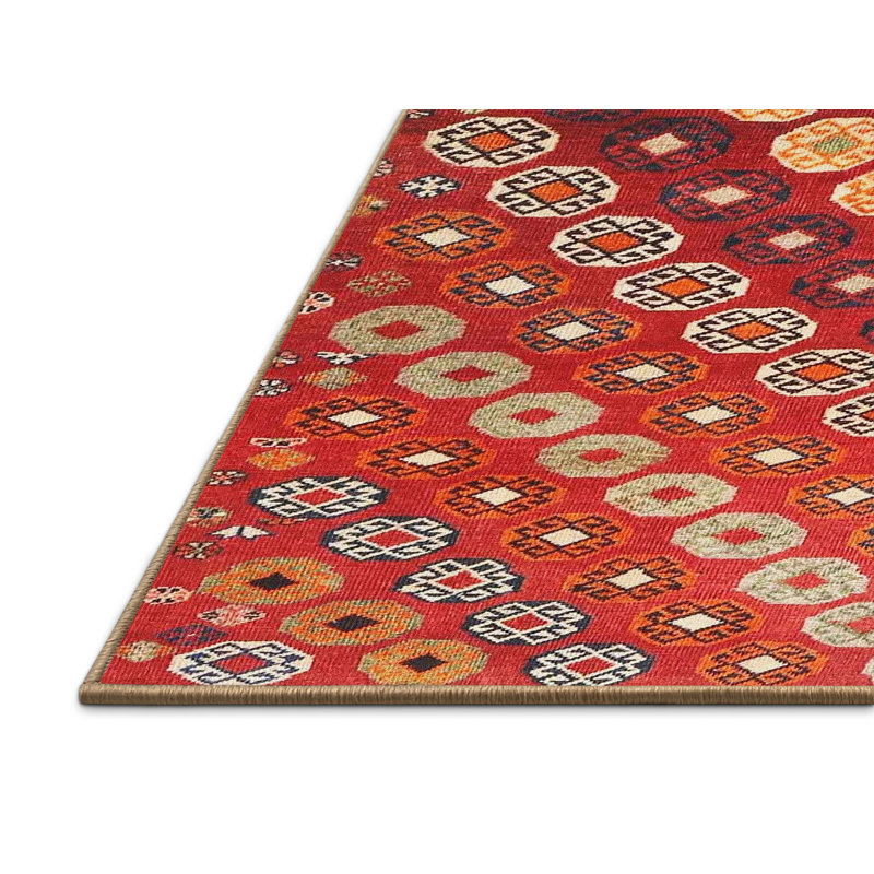 Tapis de zone rouge/jaune contemporain, Rectangle 5 pi x 7 pi