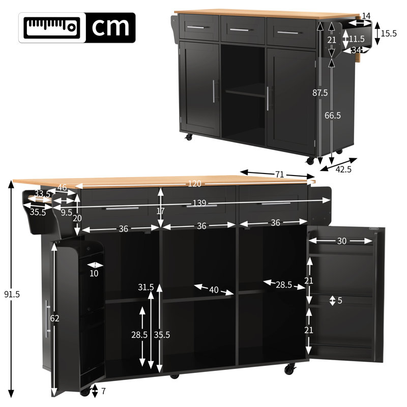 Wood Kitchen Island, Black