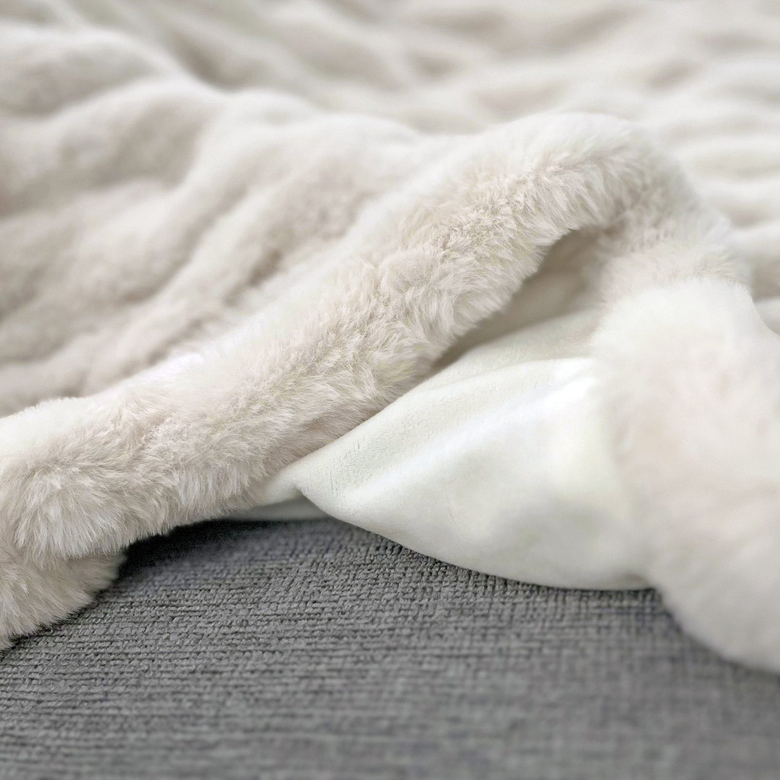 Markell Faux Fur Hand Woven Throw Blanket, Coconut