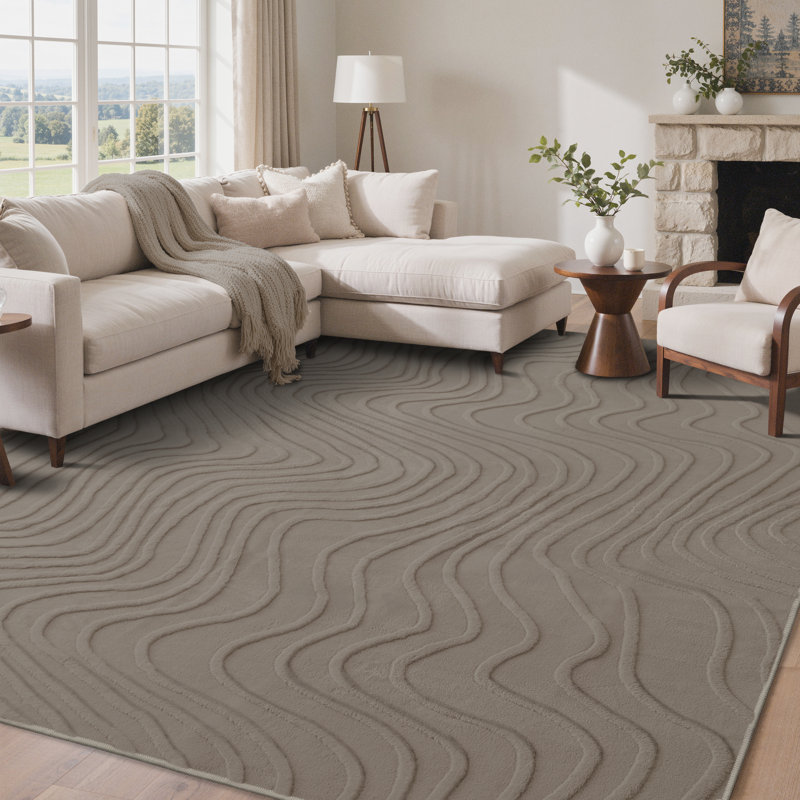 Solid Wave 3D Soft Plush Textured Washable Non-Slip Charcoal Gray Indoor Area Rug, Rectangle 150 x 240 cm
