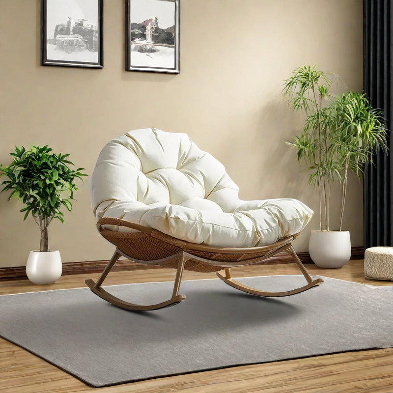 Chaise berçante Shell Style, Blanc cassé, Brun