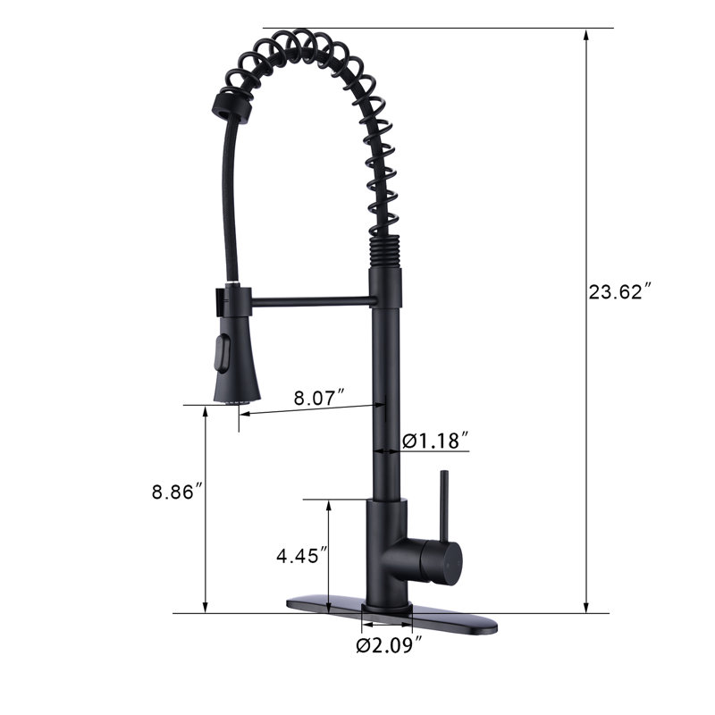 Matte Black Pull Down Kitchen Faucet, Single Handle Spring Design, Rust , Stainless Steel 304, 8" Spout Reach Commercial Faucet Black, Down, Fingerprint 304 Steel, 360 Degree Swivel