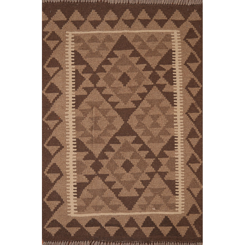 Brown Kilim Reversible Wool Rug 3x4