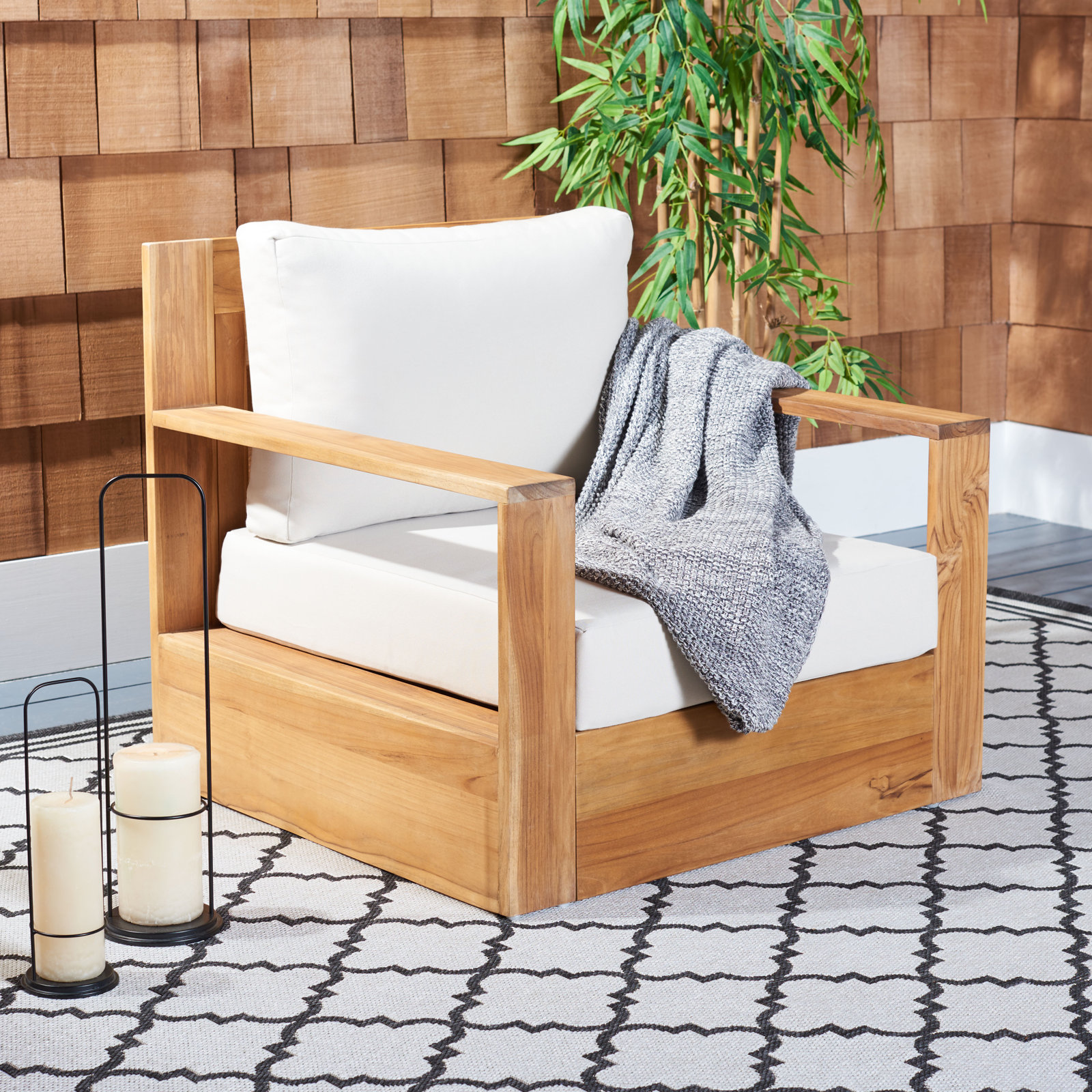 Azul Teak Patio Lounge Chair, Beige