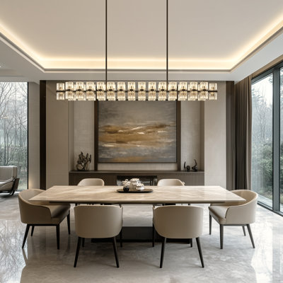 60-Light 3000K Kitchen Island Square / Rectangle Chandelier Crystal Linear Pendant